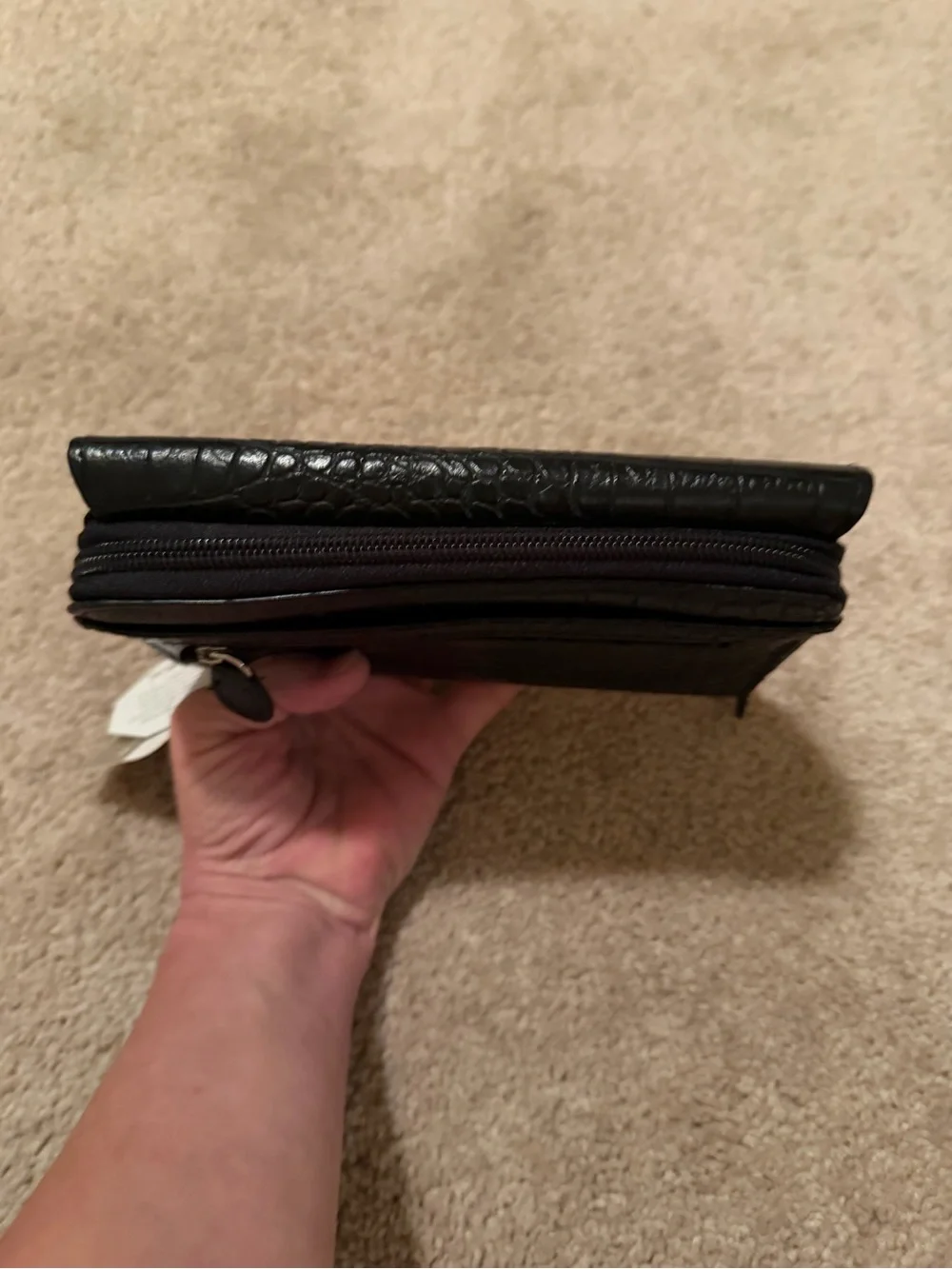 Mundi black crocodile-embossed flap clutch organizer wallet RFID safe Technology